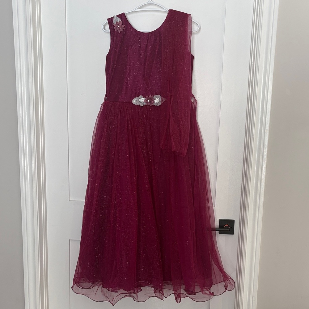 Elegant Burgundy Kids Dress with Floral Accents